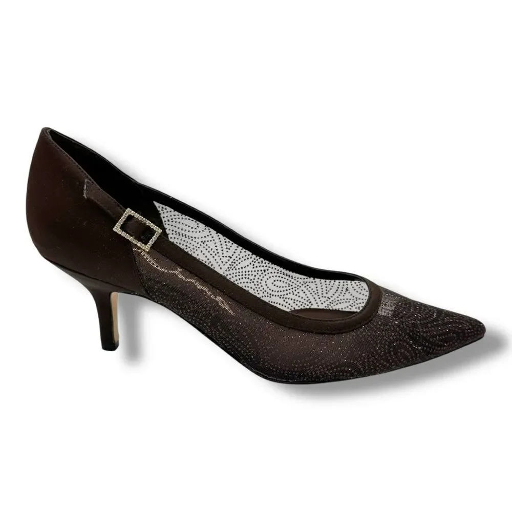 Women's Nina Cocoa Brown Sheer Glitter Satin Formal Pumps Heels Shoes size 8M‎